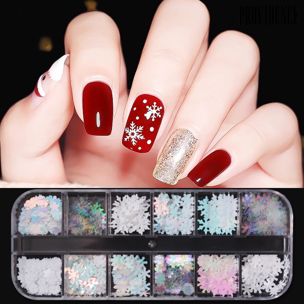Providence 1 Kotak Payet Kuku Motif Snowflake / Bintang / Natal Untuk Dekorasi Nail Art / Manicure