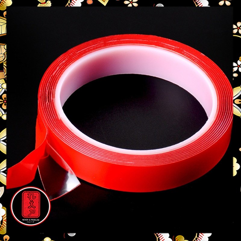 Perekat Double Tape Acrylic Adhesive Transparent No Trace Sticker - Red