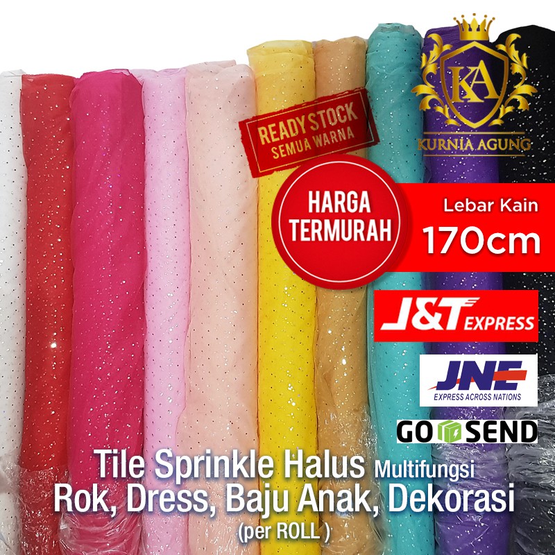 Kain Tile Tulle Gliter Sprinkle Tile Diamond Halus 170 cm GUlungan Roll Murah Glitter