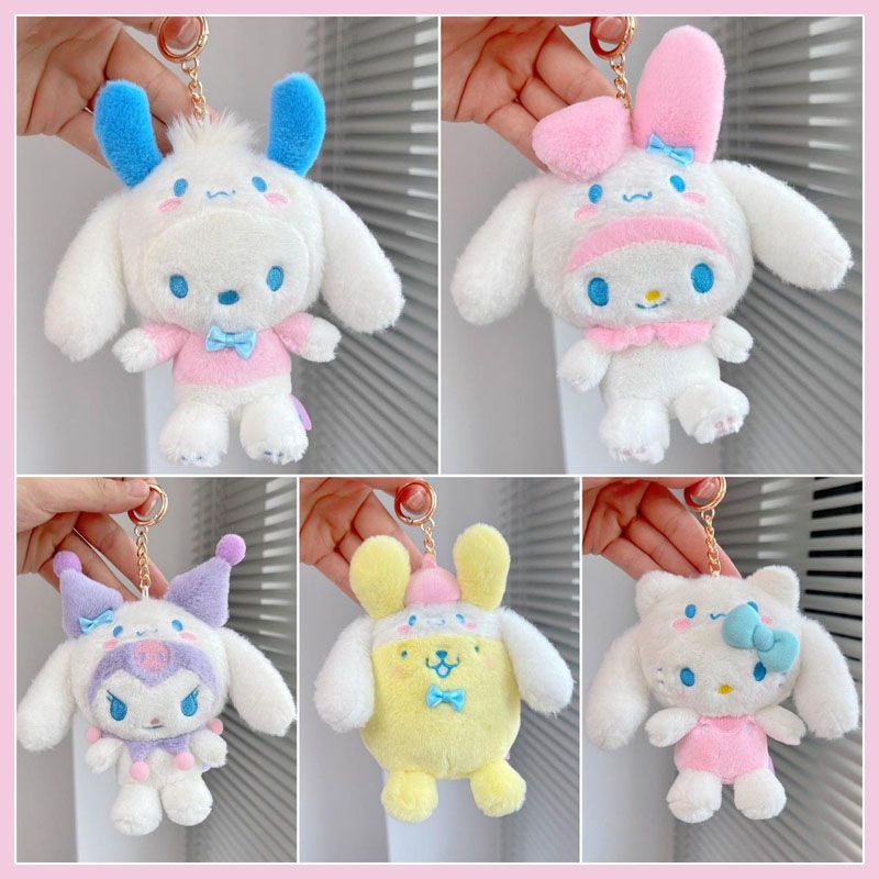 13cm Cute Sanrio Pendant Cinnamoroll Dress Up Plush Kuromi Melody Soft Keychain Gift