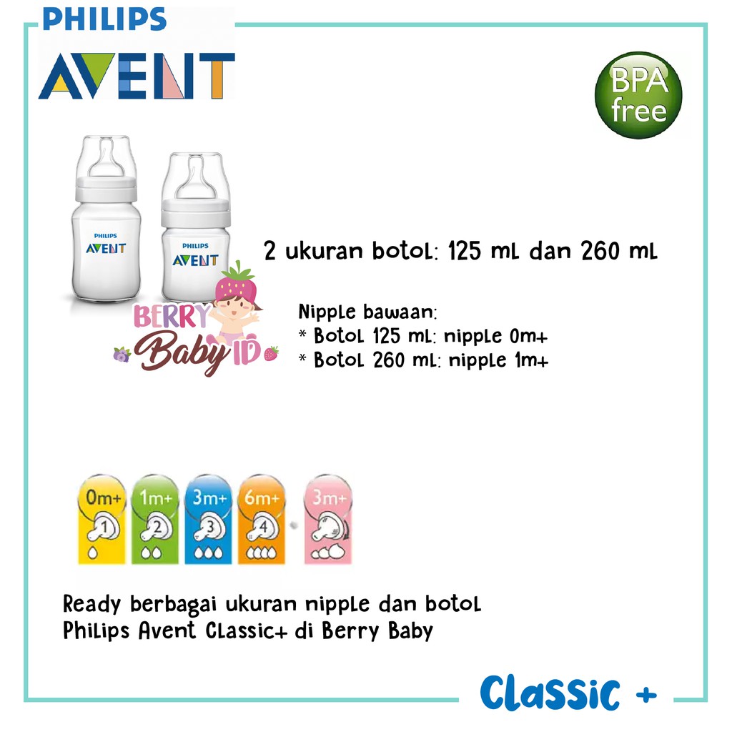Philips Avent Classic 2 Botol Susu Bayi Twin Pack 125ml 260ml 0m+ 1m+ Berry Mart