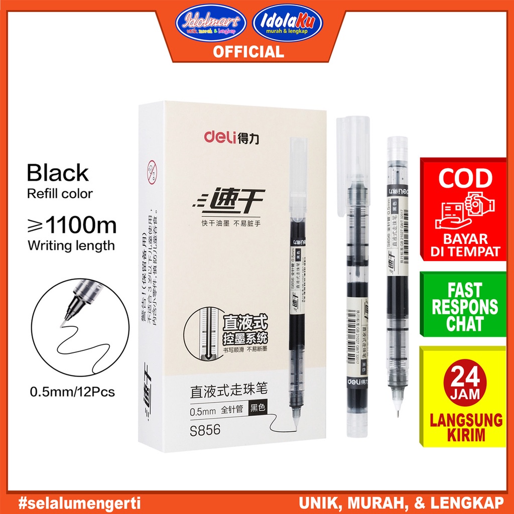 IDOLMART Deli Roller Pen Cepat Kering Tip Mini 0.5mm, Panjang Penulisan Hingga 1100m S856 / pcs Deli Surabaya