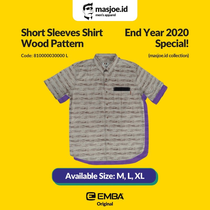Kemeja Pria Casual EMBA Original - Short Sleeves Shirt Wood Pattern