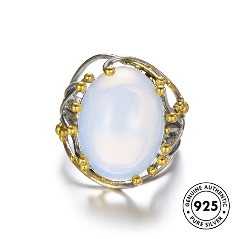 Cincin Batu Bulan Bahan 925 Sterling Silver Lapis Emas