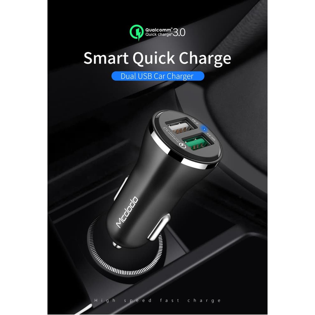 Mcdodo Car Charger / Charger Mobil QC3.0 2 Usb Port 30 Watt