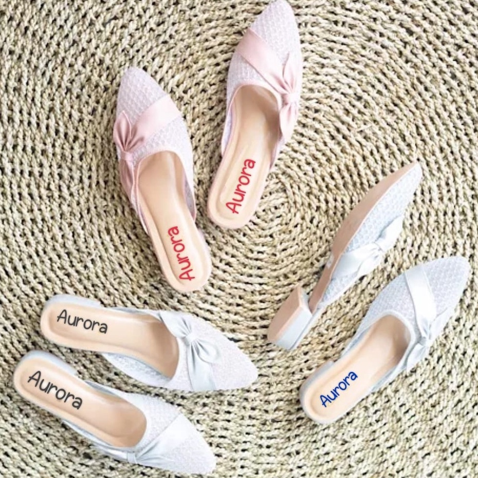 Juragan Onlen - DELIA Flats Sepatu Slip On Wanita Flat Shoes Fashion Bahan Jala Brukat Payet Sandal Mules Pita Cantik-2