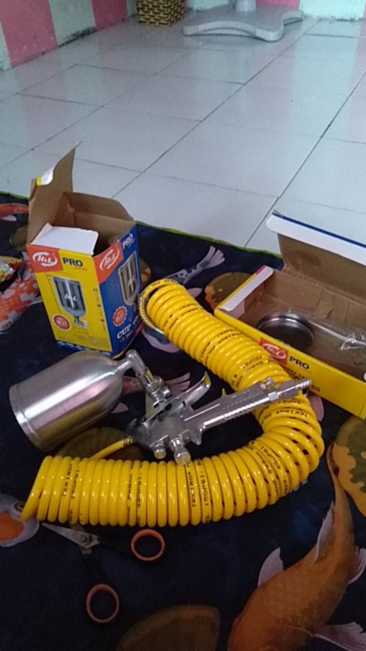 Tekiro Selang Sepiral Recoil Hose Flexible 5x8mm Angin Kompresor 9 Meter Kuning Plus Nepel Sp20 Pp20