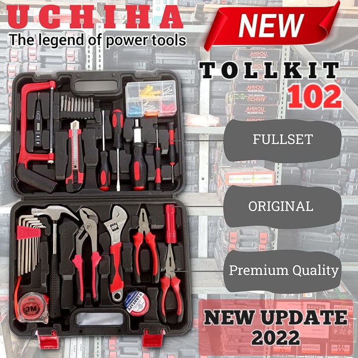 tool kit 102pcs full set palu tang kunci L obeng gergaji asli uchiha o