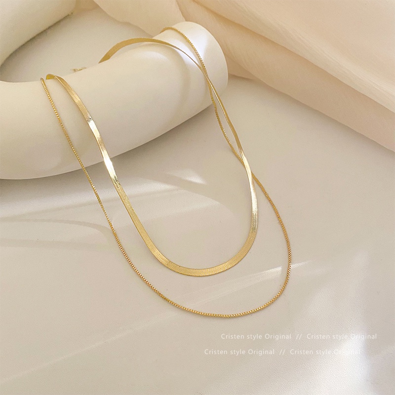 Kalung Rantai Bahan Metal Lapis Emas Gaya Korea Untuk Wanita