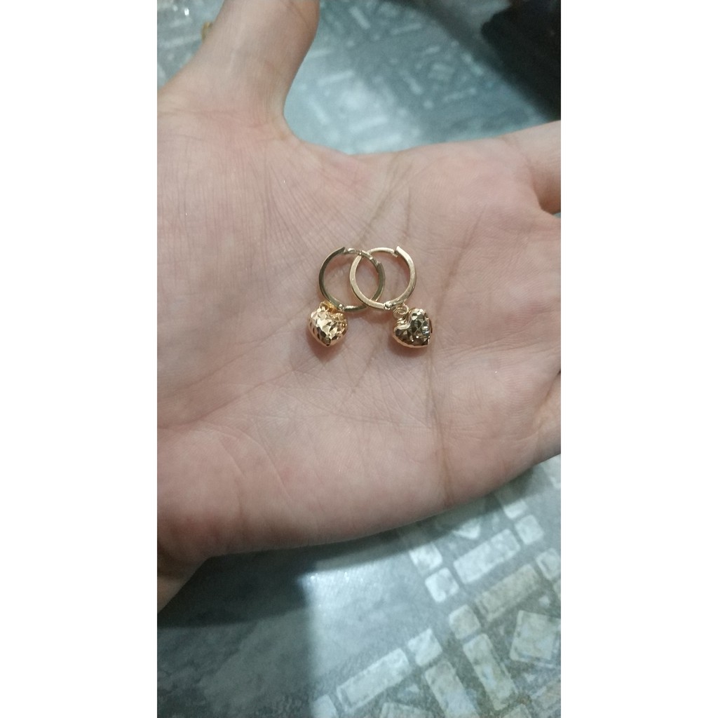 Anting jepit gantung anak dan dewasa emas asli kadar 700 70 16k diamond look panjang mewah clover drop love hati bola bling permata giwang kerabu gold