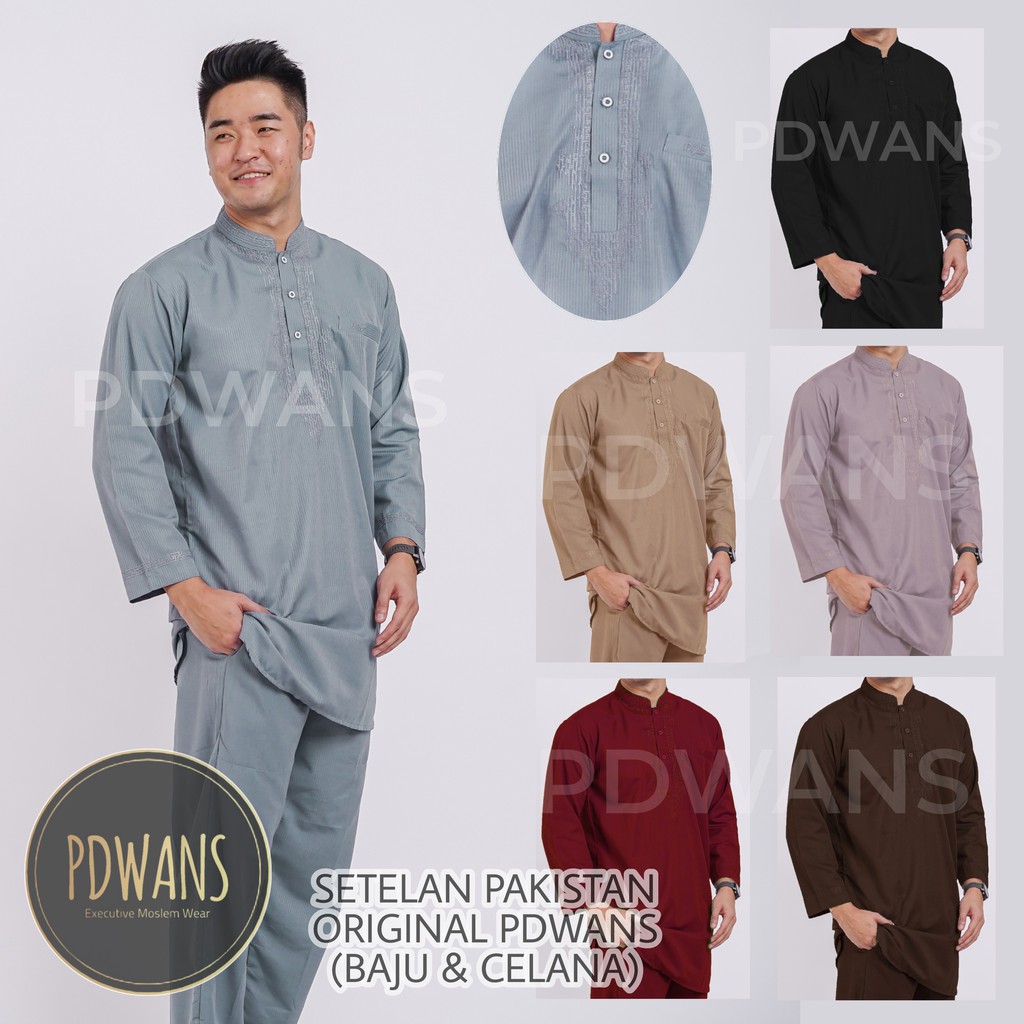 SETELAN PAKISTAN DEWASA Seri WARNA Baju Koko Bordir Muslim BAJU UMROH Pria - PDWANS PA02W