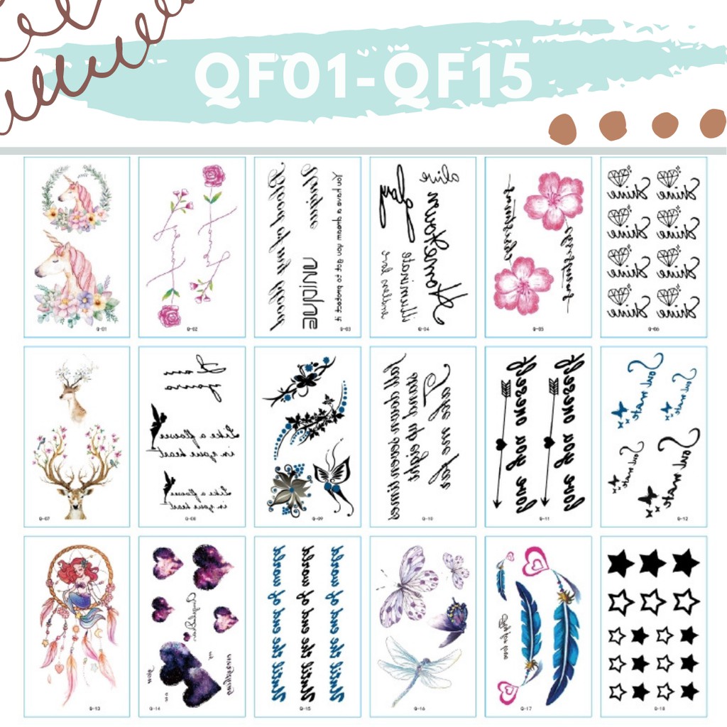 Stiker Tattoo kode QF01-QF15 | Tato Temporer | Waterproof