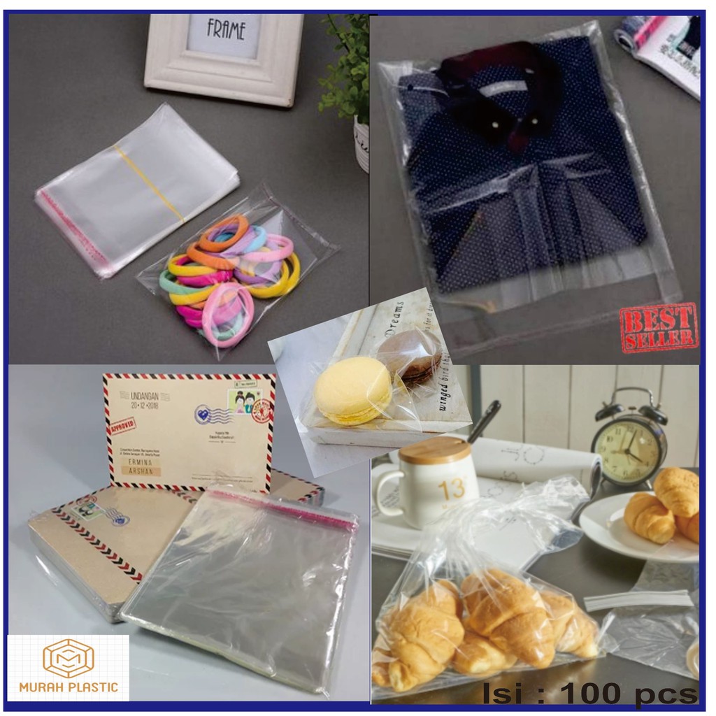 Plastik OPP 18 x 20 TEBAL isi 100 pcs + lem/undangan/roti/garment/souvenir