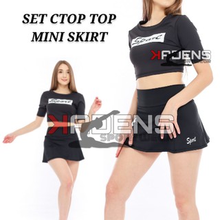 Set Mini Skirt/Setelan Baju Olahraga Rok Tenis/Setelan Olahraga Crop top/Setelan Rok Mini/Baju Senam