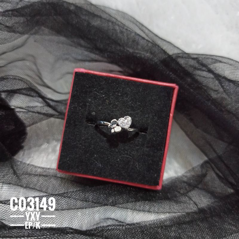 Cincin Yaxiya Kupu Love Silver Simple (Size 5-7) C03149