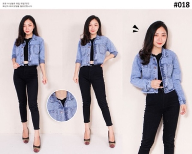 Jaket Levis cewek/wanita semi crop / jaket jeans crop