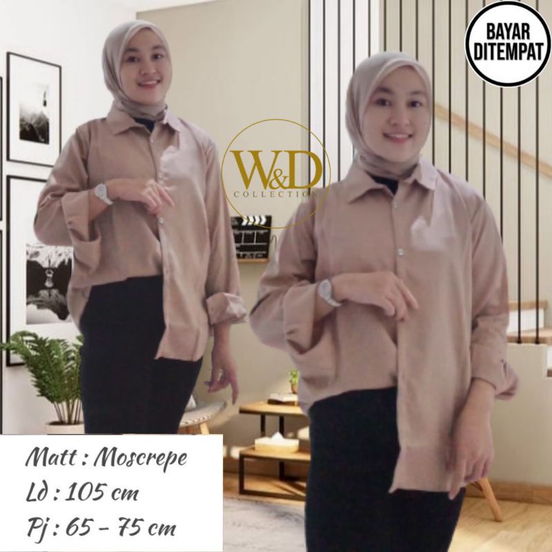 KEMEJA POLOS TANGAN SKODER | BAJU KANTOR PUTIH HITAM | KEMEJA FORMAL| ATASAN WANITA LENGAN PANJANG-Moca 27
