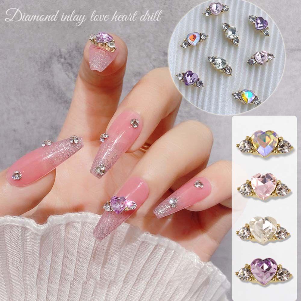 [Elegan] Jantung Kuku Berlian Imitasi DIY Shiny 3D Nail Charms Cinta Bentuk Paku Bor Manicure Zircon Glitter Nail Permata