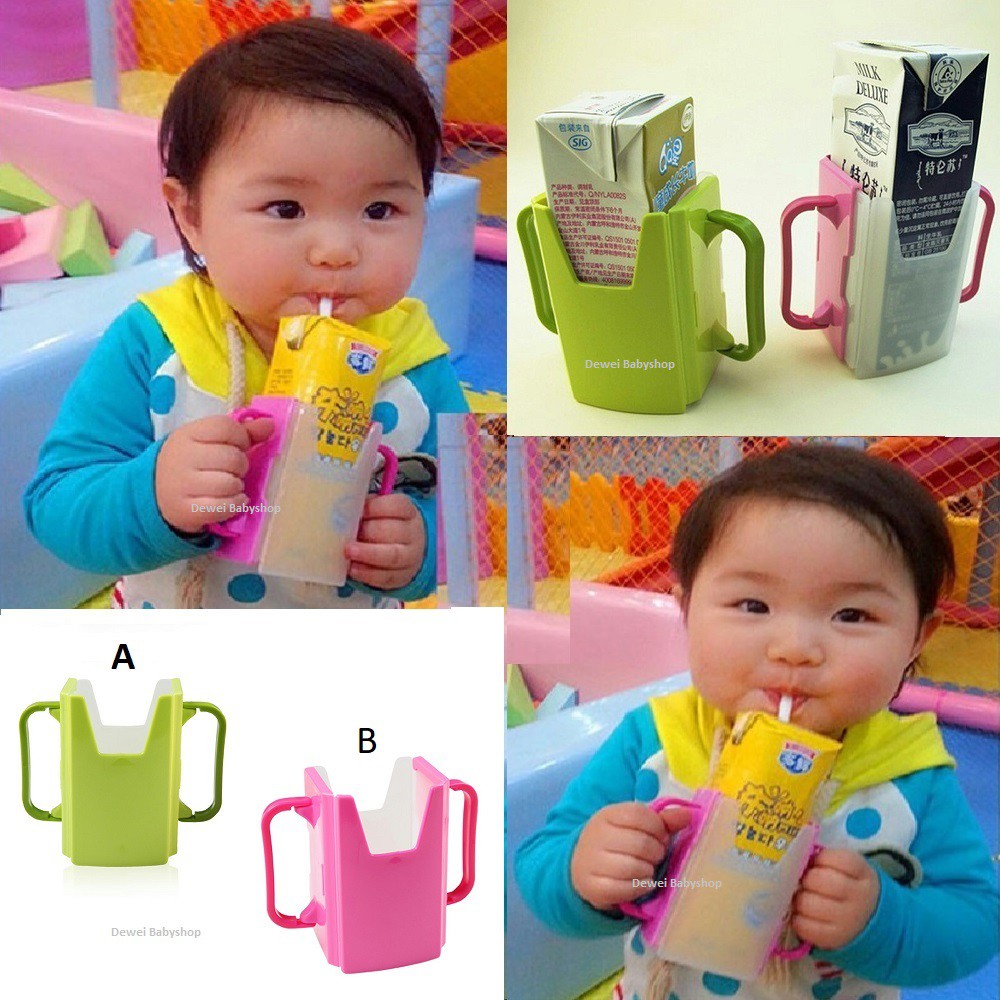 Gelas Tempat Penampung Susu Kotak Anak ( Bayi Belajar Pegangan Minum Jus - Baby Pegang Juice )