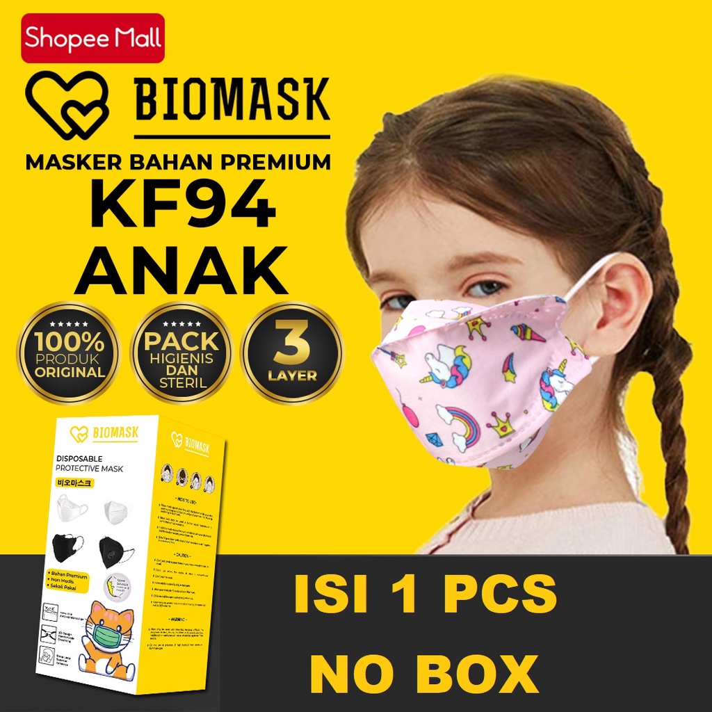 BIOMASK Masker KF94 ANAK Korea KPOP 4ply - 1 Pcs BISA PILIH Motif Cewe / Cowo Masker - Masker KF94 4