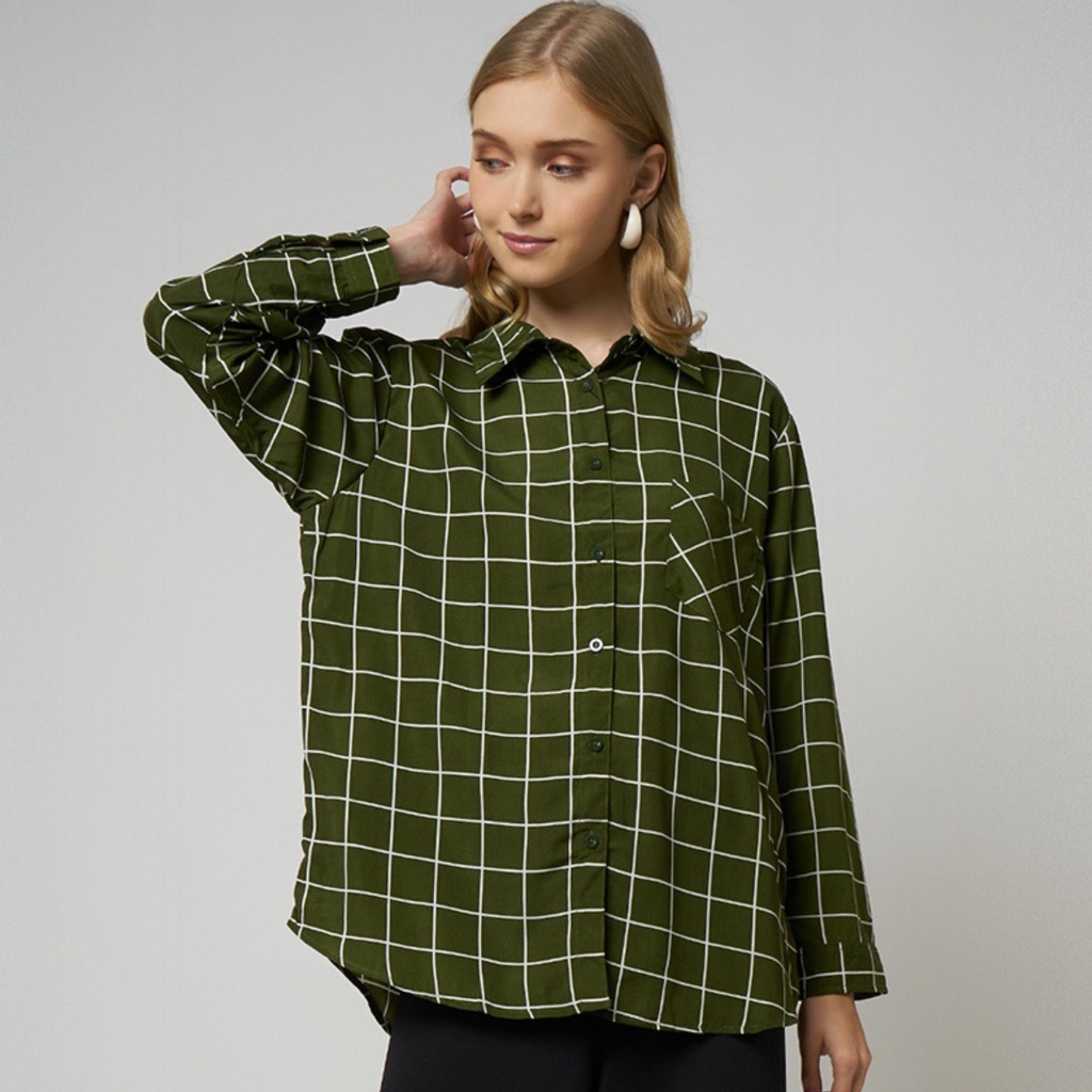 Monellina 06177 Kemeja Oversize Wanita Lengan Panjang Kotak-3