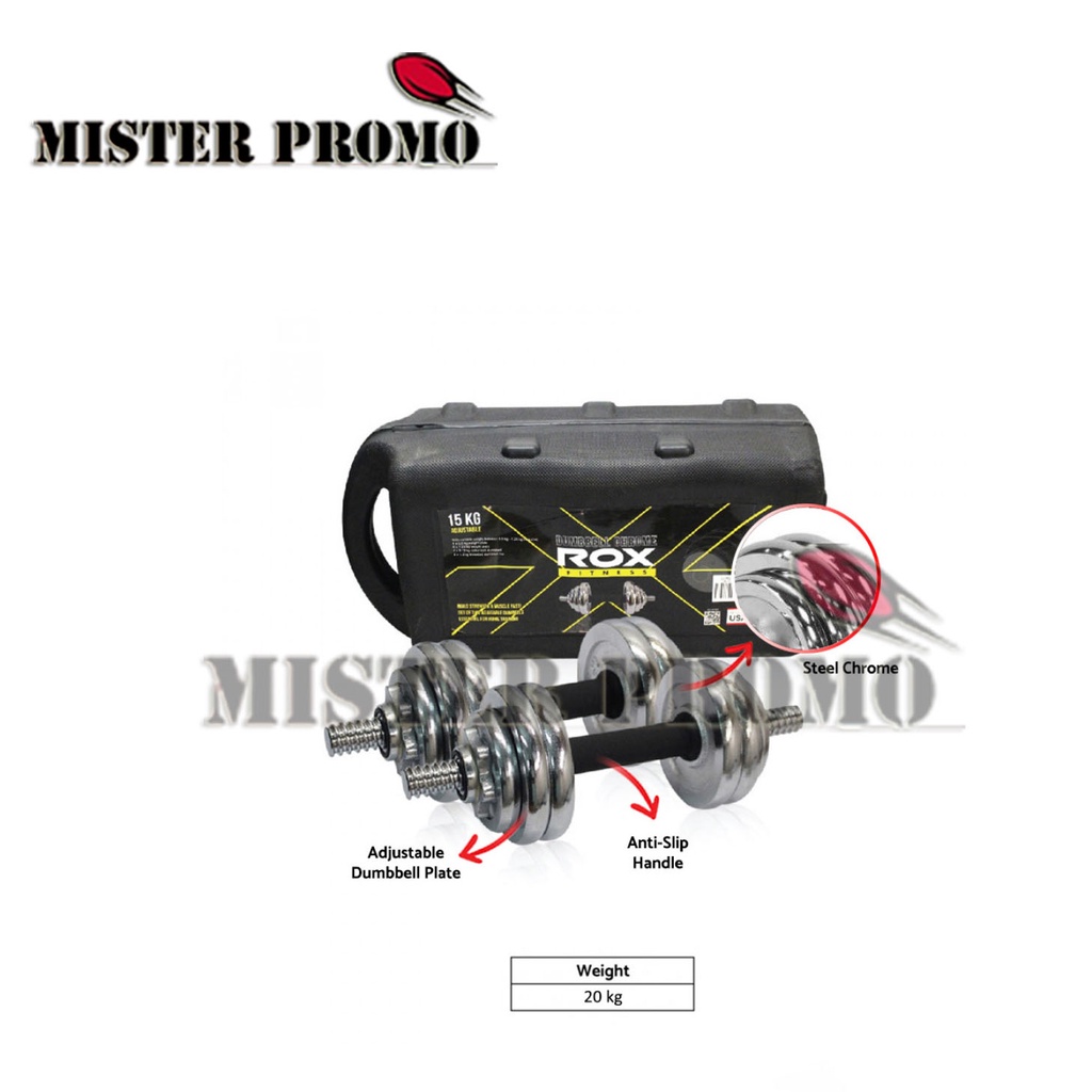 Barbel Set Dumbell Chrome Besi 20 Kg 20Kg Barbell ROX Original + Box