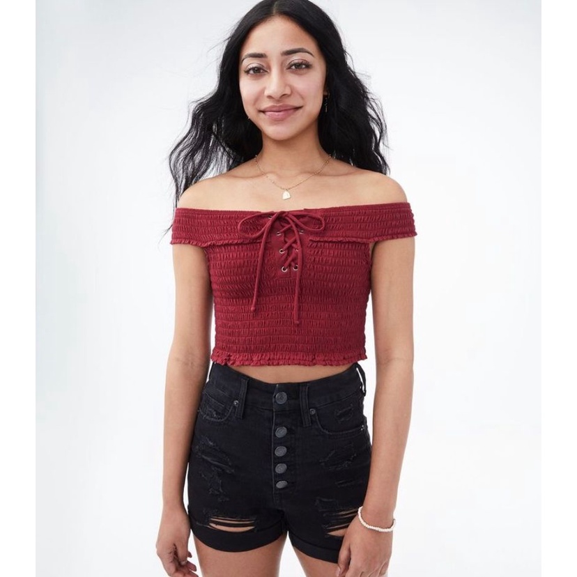 Aeropostale Lace Up Smocked Top