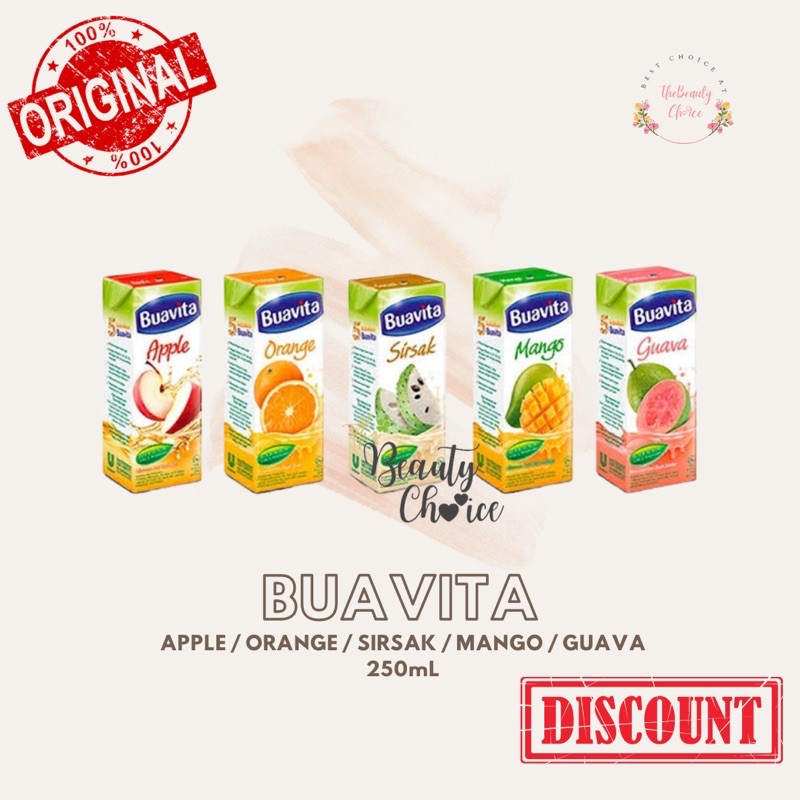 

BUAVITA APEL APPLE / MANGGA MANGO / OREN ORANGE / GUAVA / SIRSAK 250ml