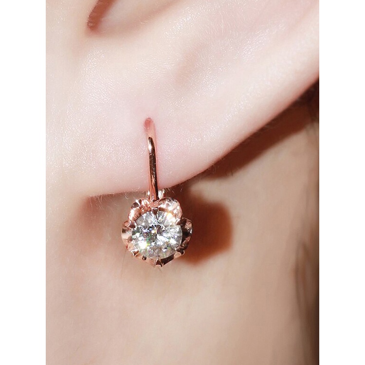 Anting Hoop Bentuk Bunga Warna Rose Gold Aksen Cubic Zirconia Untuk Wanita