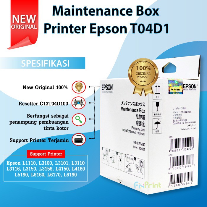 Maintenance Box Epson T04D1 Printer L4150 L4160 L5190 L6160 L6170 L6190 M2140 Original C13T04D100