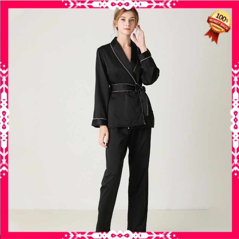 Piyama Wanita Import Premium Womens Silk Satin Pajamas Solid Color Kimono Pijamas Black Pink Bedroom