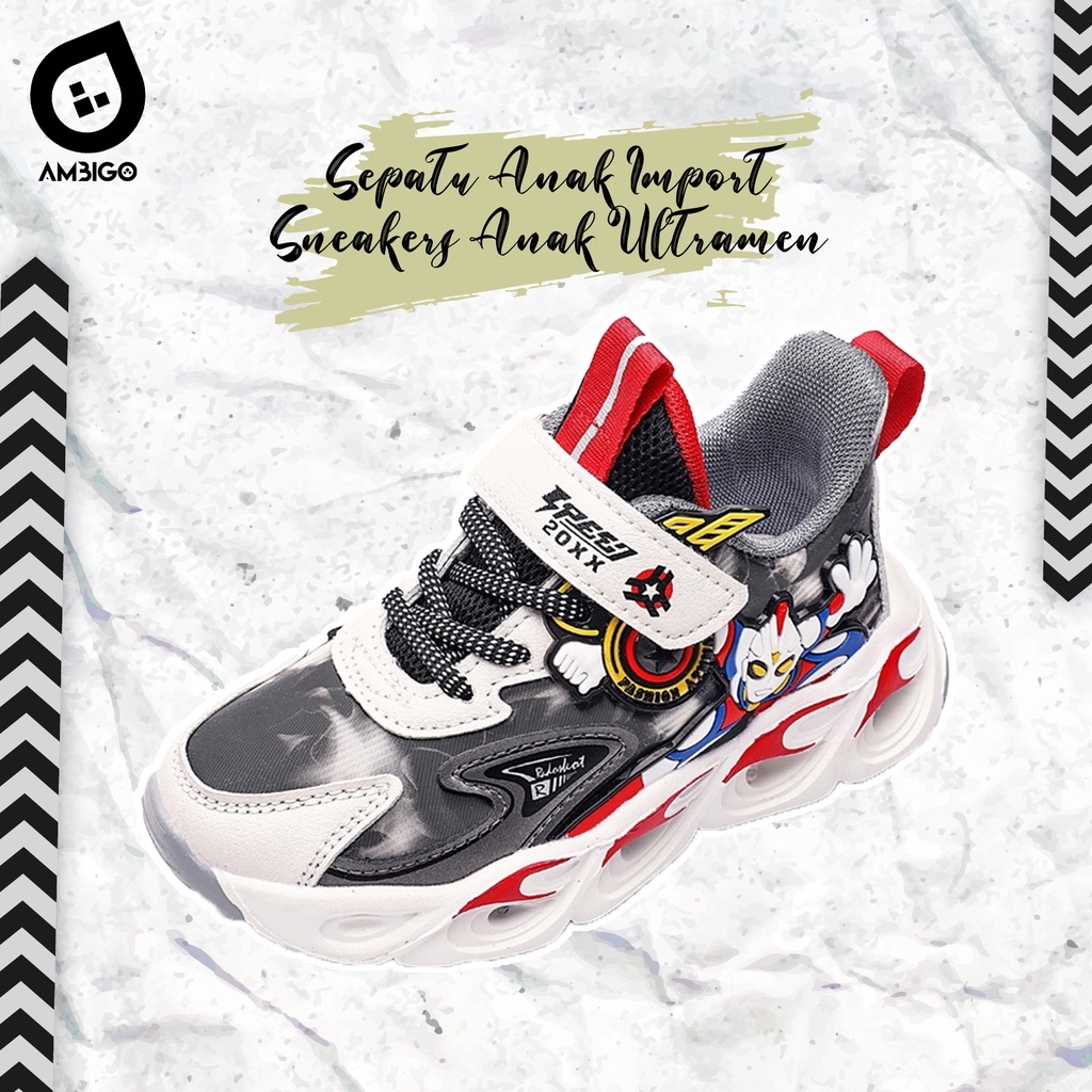 Ambigo Sepatu Sneaker Anak Laki Laki - Sepatu Anak Perempuan Sport Import MOTIF ULTRAMAN Running Shoes