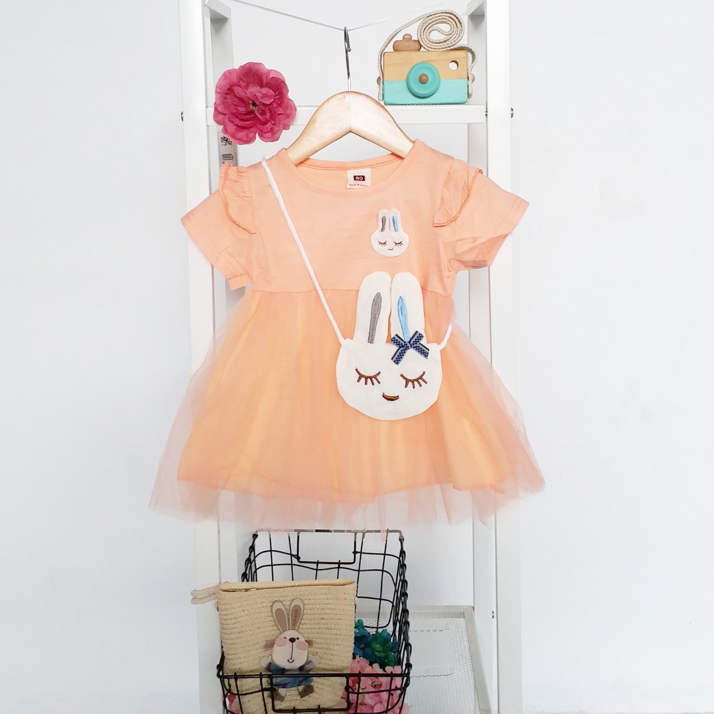 HappyOliver DRESS TWIN BUNNY BAGS 262 EBV Baju Dress Anak Perempuan Import 6 bulan - 3 tahun/Dress Bayi Perempuan/Gaun Bayi Perempuan/Dress Pesta/Dress Bayi