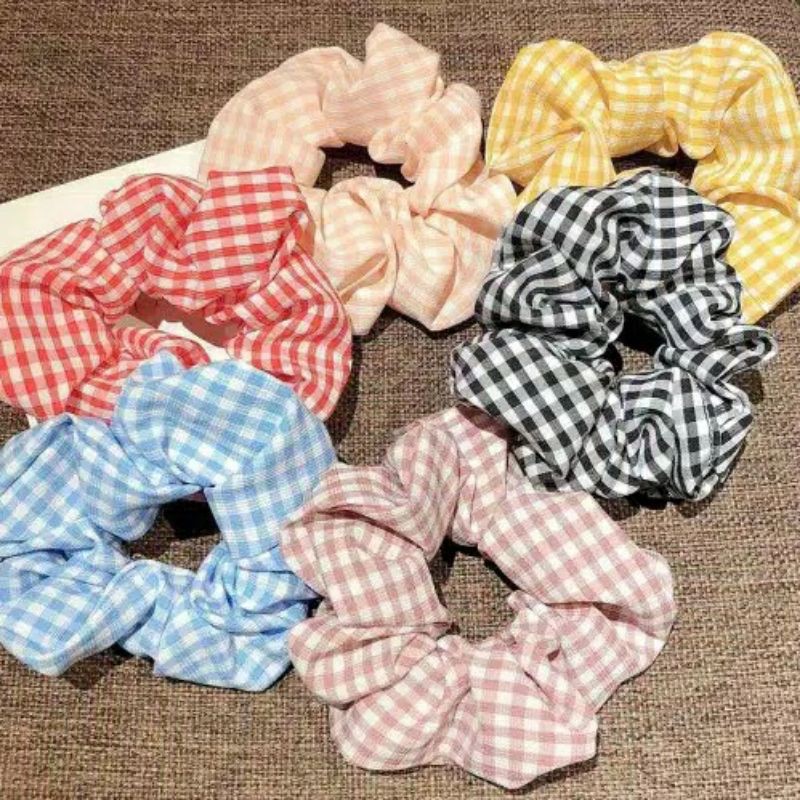 JB044 Scrunchie Hijab Satin Gelang Hairband Ikat Rambut Korea Kuncir Motif Kotak