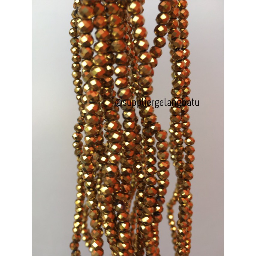 Kristal Ceko AB 4mm Gold Emas metalik bahan beads manik donat rondel aksesoris bahan craft beads