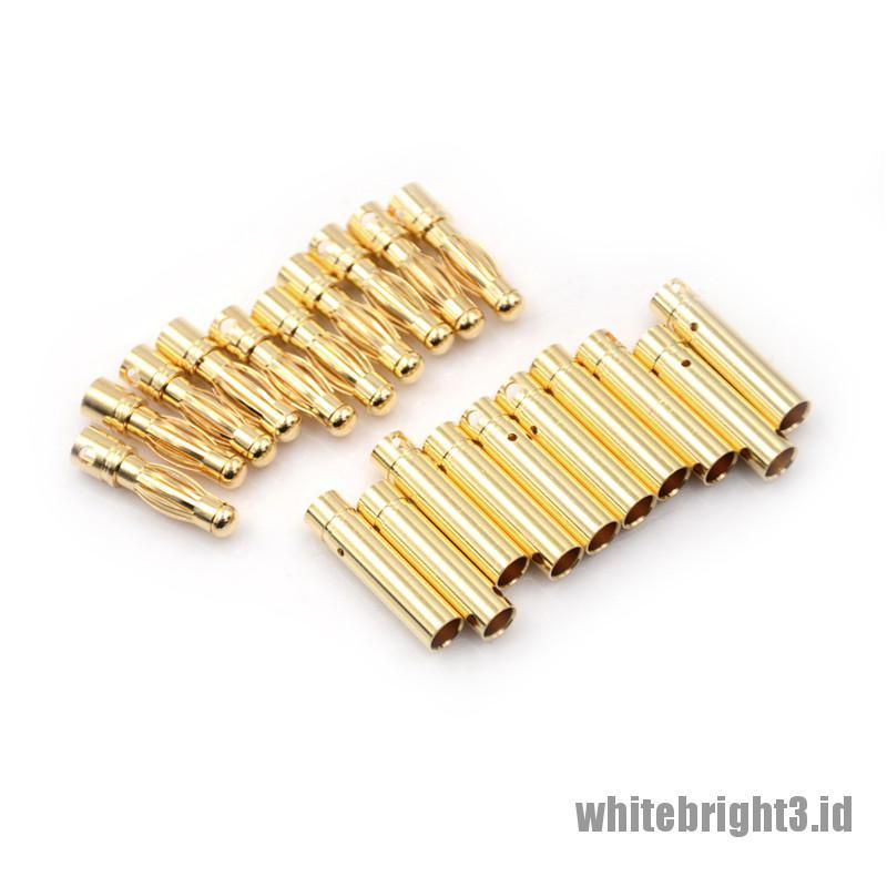 (white3) 10 Pasang Konektor Bullet Banana 4.0mm 4mm Lapis Emas Untuk Baterai RC