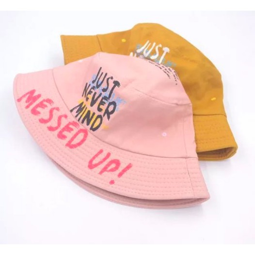 TERMURAH TOPI BUCKET HAT KOREA LAKI CEWE SABLON BADAS BOLAK BALIK PANTAI FISHERMAN-MESSED UP PINK