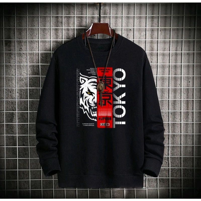 sweater crewneck pria TOKYO TIGER SHINJIKU/basic pria lengan panjang terbaru