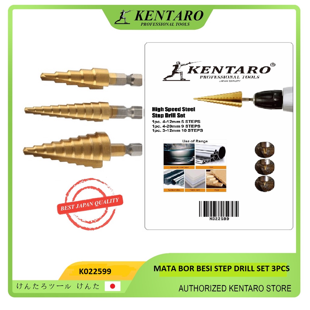 MATA BOR BESI STEP DRILL SET 3PCS KENTARO JAPAN QUALITY