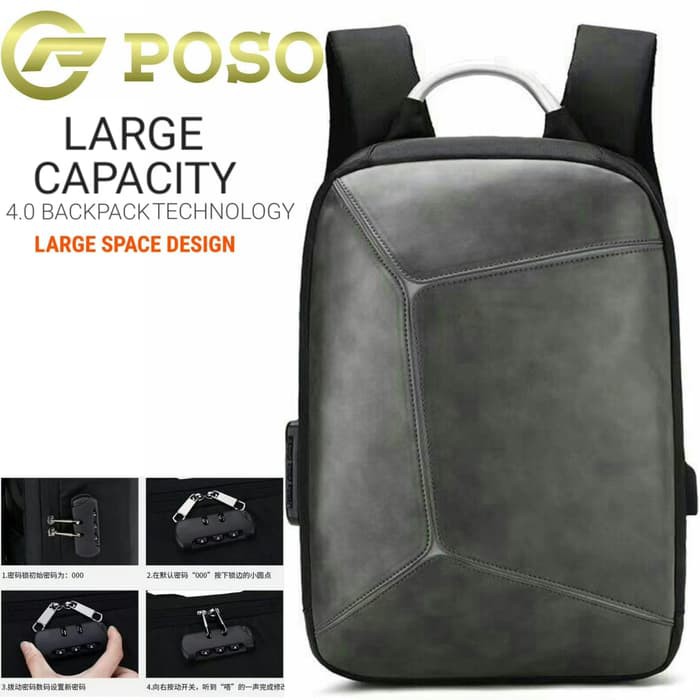 Tas Ransel POSO Backpack Anti Maling USB Port Charger TSA lock PS 3232