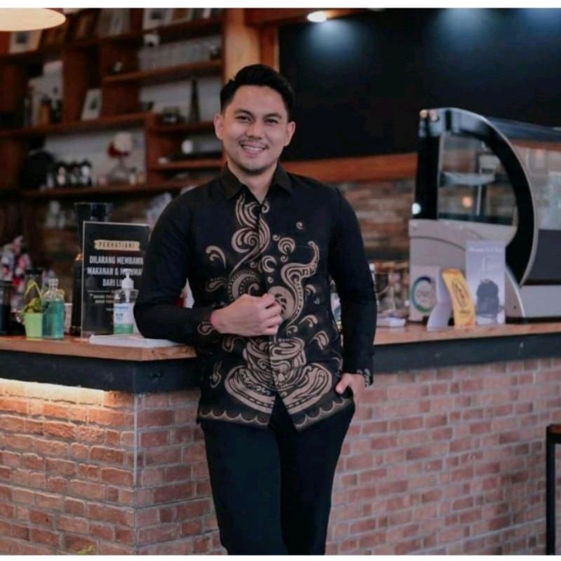 Batik Pria Motif KOPI HITAM Lengan Panjang modern / Koffe batik premium berkualitas