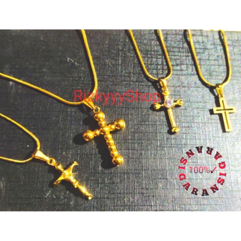 KALUNG SALIB TITANIUM GOLD UNTUK PRIA DAN WANITA