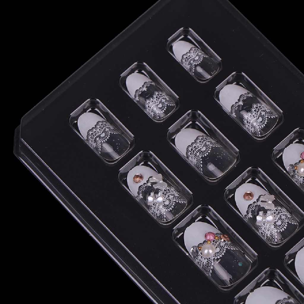 24 Pcs Kuku Palsu Bahan Akrilik Aksen Kristal Gaya Perancis Untuk Nail Art