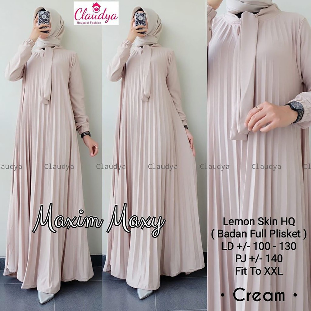 Gamis Plisket Pita Mayung Jumbo / Gamis Plisket Maxi Leher Pita