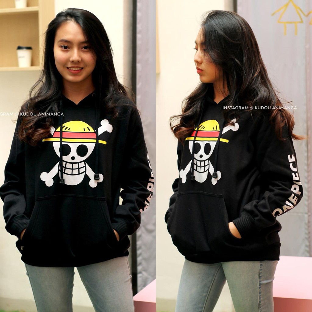 Sweater distro anime Onepiece Mugiwara Logo Black Fleece