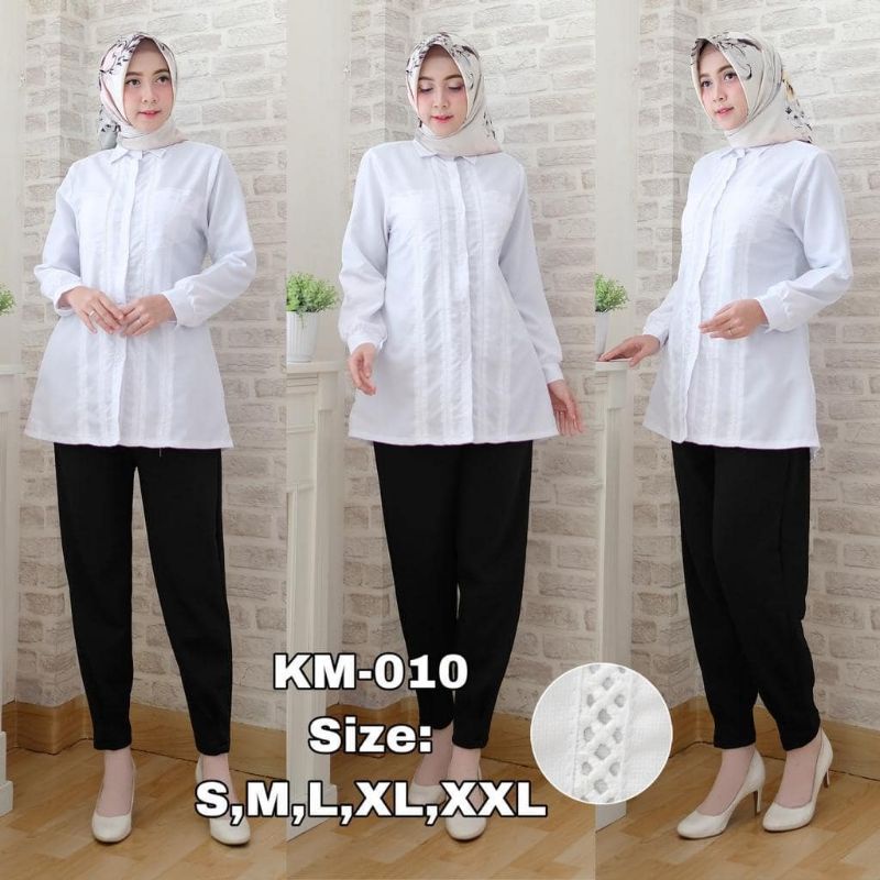 Sakha - KM 010 Atasan Blouse Atasan Baju Kemeja Putih Kerja Lengan Panjang Kantoran Toyobo Millenial Ukuran Jumbo