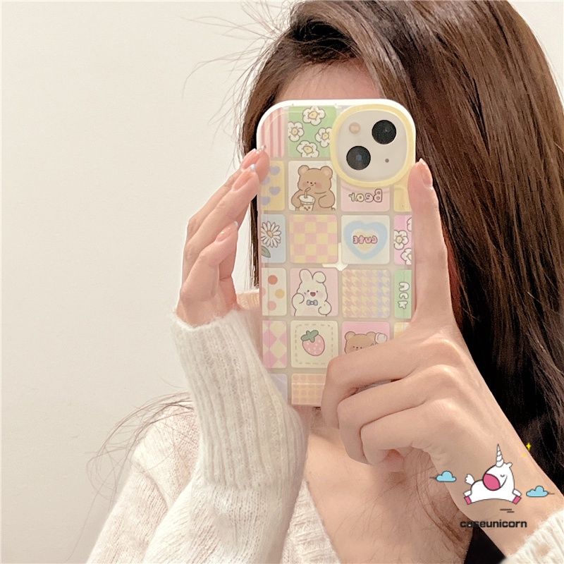 Case Kotak-Kotak Lucu Samsung A14 A13 A04 A12 A04S A50 A50s A30s M23 A33 A53 A73 5G A32 A52 A72 A20 A30 A31 A21s A10s A51 A20s A11 A71 A52s A22 M32 A03s A02s M22 A03 A23 Bear Bunny Cover