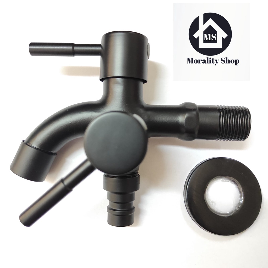 Kran air Shower Mandi Closet Cabang 2 Stainless 304 Hitam-Keran air Bak Kamar Mandi Two Way Bathroom Faucet BLack Stenlis