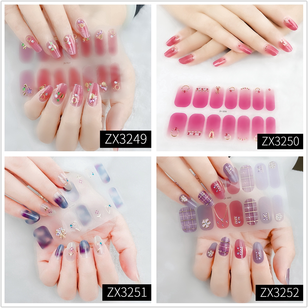 Stiker Kuku 3d Desain Berlian Mutiara Permata Warna Gradasi Laser Untuk Manicure Zx3259-3276