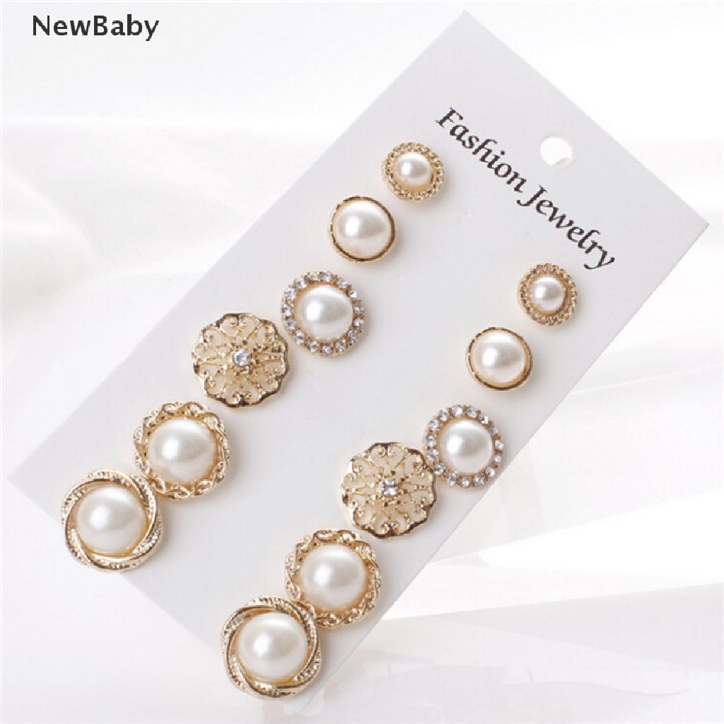 NewBaby 6 Pairs Elegant Crystal Rhinestone Diamond Pearl Sign Ears Tiny Studs Earrings ID